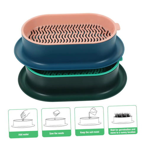 Hydroponic Cat Grass Planter Set Dual Pack For Easy Maintenance Catnip Plant Box Practical Cat Supplies For Indoor Cats Self Watering Mess Free Design Perfect Home Garden Kit, two stacked plastic planters