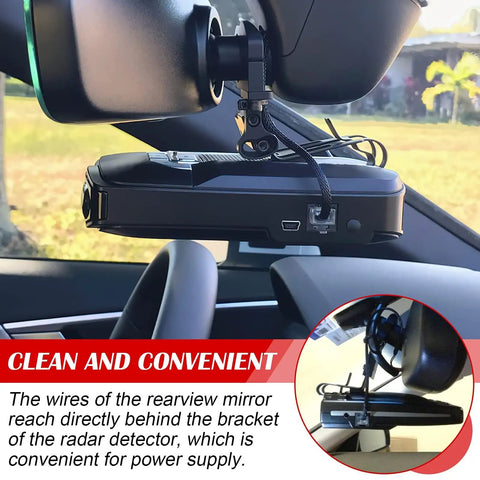 14 Inch Upgraded Mirror Wire Tap Radar Detector Hardwire Power Cord Kit installed with braided RJ11 mount under car dashboard