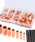 250 Piece Wire Ferrules Kit With 7 Sizes Copper Non Insulated Crimp Connectors And Heat Shrink Tubing in transparent organizer box