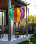 Colorful Hot Air Balloon Solar Lantern With Flickering Flame Light Glass Hanging Outdoor Lanterns Waterproof