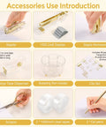 Gold Desk Organizer Set For Women With Rotating Pen Holder, Stapler, Staple Remover, Tape Dispenser, Scissors, and Clips