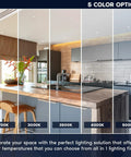 Interior kitchen showcasing 5 color temperature options for 3 Inch LED Regressed Canless Spotlight With Swappable Trim Versatile 5Cct Tunable Light.
