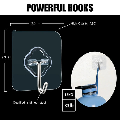 Self Adhesive Heavy Duty Wall Hooks 32 Pack Hold Tight Up To 33 Pounds Each Clear Invisible Reusable Room Organizer For Bathroom Kitchen Garage No Drill Needed Total Game Changer