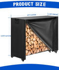 Heavy Duty 4 Foot Firewood Rack Cover Waterproof 600D Outdoor Storage With Zipper And Hook Loop Tape Fits 4 Foot Racks Protects Logs From Rain Snow Dust Log Rack Not Included