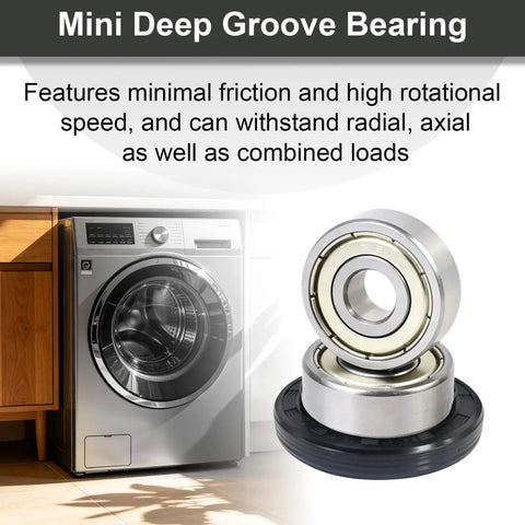 Mini Deep Groove Bearing shown with heavy duty front load washer, designed to reduce friction in laundry use.