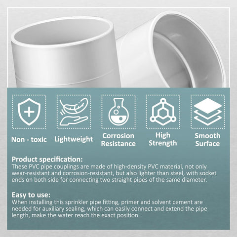 GULUANT 5-pack 2-inch PVC stop coupling fittings for central vacuum; white, lightweight, corrosion-resistant.