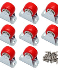 Rigid red 1-inch caster wheels with metal mounting plates and screws (9 pcs)