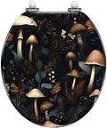 Vintage Resin Toilet Seat for Bathroom featuring a colorful mushroom and floral design on a dark background.
