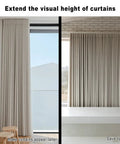 Heavy Duty Ripplefold Snap Track With Tape Set for Silent, Smooth Curtain Runs, Aluminum Rail, Fits 3.3ft to 19.7ft Lengths, Blackout Curtains Compatible, Ideal for Office or Home, White Finish, Durable Rail System installed above beige ripplefold curtains