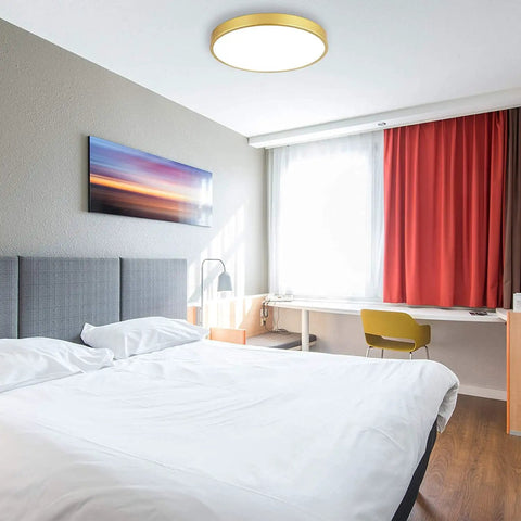 Room with 2 Pack Gold Flush Mount Ceiling Light 12 Inch Metal Modern Round Light Fixtures With 3 Color Temperature Adjustable LED