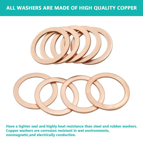 300Pcs Copper Flat Washers Sealing Washers Kit In 12 Sizes, showing stacks of copper washers on white background.