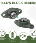 Half Inch Bore Self Aligning Pillow Block Bearing With Solid Cast Iron Base And Chrome Steel Flange Mount, Industrial Grade ABEC3 Precision, Includes Grease Nipple Cap And Wrench, Heavy Duty Mount on white background
