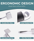 Meat Tenderizer Hammer With Comfortable Grip Handle Dual Sided Mallet, zinc alloy, ergonomic design, non-slip handle, hanging hole