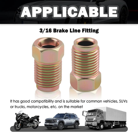 Three Sixteenth Inch Brake Line Fittings Kit With Invert Flare M10 By 1.0 Metric Threads Direct Replacement For Old Car Parts Brake Lines Union Space Saving And Easy To Install For Brake System Repair, 3/16 brake fitting
