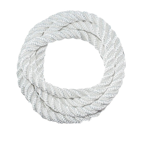 Heavy Duty Twisted Nylon Rope For Indoor And Outdoor Use All Purpose Utility Cord 2 Inch By 25 Foot White coiled view