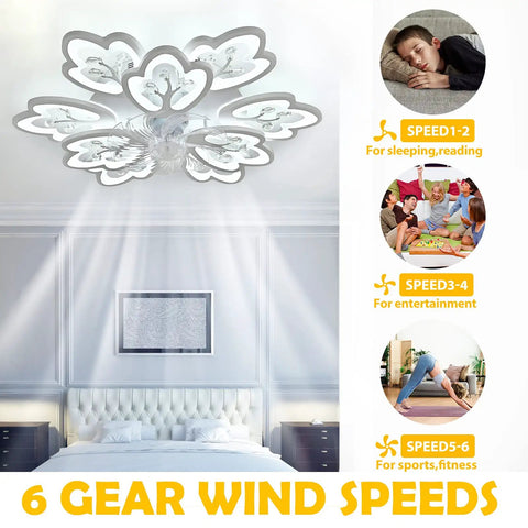 Petal Chandelier 31 Inch Ceiling Fan With Lights Remote Control 3 Color Dimmable Lighting 6 Speeds Reversible Motor Modern