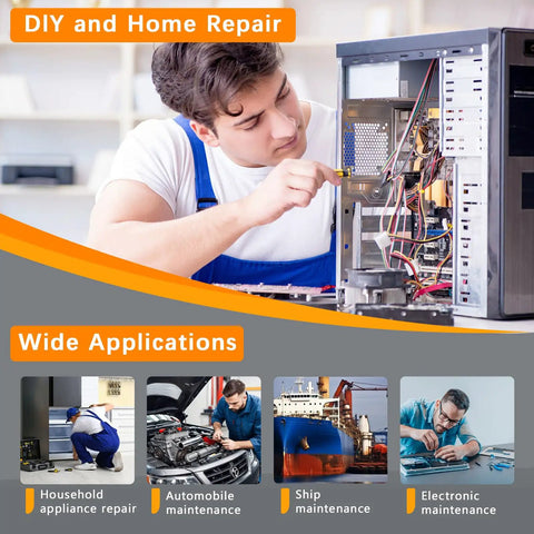 Man repairing computer with open case, showcasing DIY skills in appliance, auto, ship, and electronic maintenance.