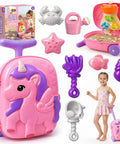 Unicorn Themed Rolling Sand Toy Suitcase For Kids Beach Fun With Water Play Table And Wheels Portable Luggage Style Toy Set
