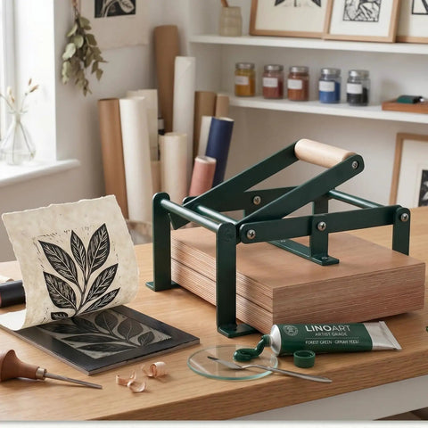 Ultra Reliable Linocut Press Machine For Printmaking Relief And Block Printing Legal Size Compatible Powder Coated Steel Frame With Natural Beech Handle Built Like A Tank For Artist Studios
