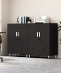 Lockable Metal Storage Cabinet With Locking Doors And Adjustable Shelves Durable Black Steel Closet for Home Office Garage