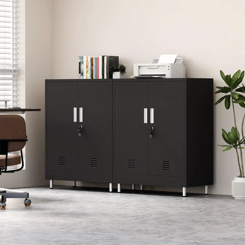 Lockable Metal Storage Cabinet With Locking Doors And Adjustable Shelves Durable Black Steel Closet for Home Office Garage