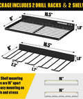 Power Tool Organizer Wall Mount Heavy Duty Cordless Drill Holder And Battery Shelf Metal Garage Storage Rack With Eight Drill Slots And Two Shelves For Tidy Clutter Free Workshop diagram with dimensions