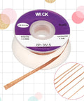 Six Pack No Clean Desoldering Wick Set With Flux For Easy Solder Removal And Electronics Repair And Disassembly Copper Desoldering Braids In Multiple Widths One And A Half Meter Length spool and braid detail