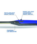 Beast Mode Slim LED Work Light With 650 Lumen COB Main Beam And 120 Lumen Top Flashlight shown with features labeled