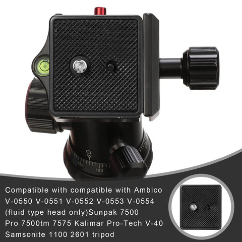 Two Pack 41mm Quick Release Plates For Tripod Ball Heads Compatible With Ambico V0552 V0554 Sunpak 7500 Pro 7500TM 7575 Kalimar Pro Tech V40 Replacement, black PVC plate