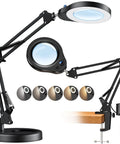 10X Magnifying Glass With Light And Stand For Close Work, 4.3-Inch Distortion-Free Lens, Stepless Dimmable LED With Five Color Modes