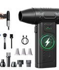 Two In One Air Duster And Mini Vacuum with 4000mAh battery, brushless motor, 8000Pa suction, 120MPH thrust, USB-C charge, attachments