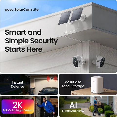 Solar Security Cameras Wireless Outdoor Home System With True 2K HD Video, Cross Camera Tracking, PIR AI Human Detection