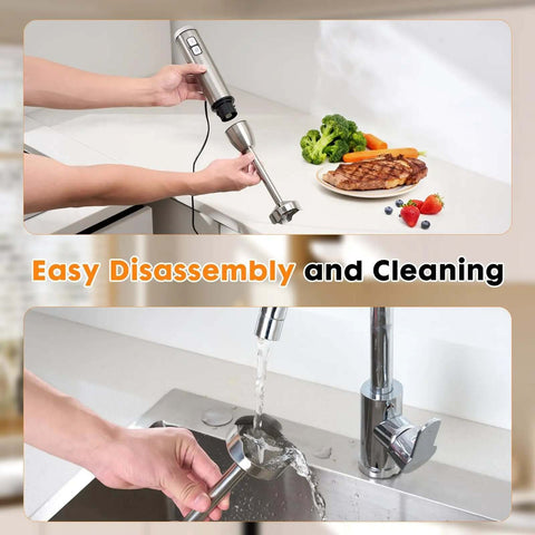 Killer 1000W Handheld Immersion Blender 8 In 1 Multi Tool Mixer Chopper Frother being disassembled for easy cleaning.