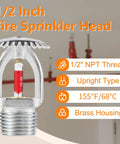 Six Pack Pro Grade Fire Sprinkler Heads One Half Inch Npt 155 Degrees Fahrenheit Upright Brass K80 Quick Response showcasing brass sprinkler head with 1/2 inch NPT thread.
