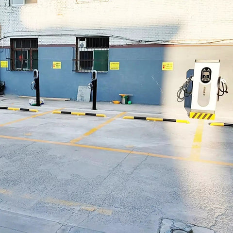 Real Deal DC Fast Charging Station With IP54 Weatherproof Steel Enclosure For Mining And Farming Built Damn Tough Plug And Go Heavy Duty Commercial EV Charger Unit in outdoor charging area.