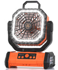 Portable 20000mAh Rechargeable Camping Fan With LED Light Remote USB C and USB A Charging 4 Speeds Timer Hanging Hook