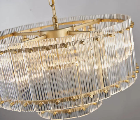 Drum Glass Chandelier For Dining Room With 7 Light Gold Pendant Lighting Fixture Jaw Dropping Double Layer Design Ripple Glass Shades