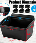 6 Pack Slat Wall Bins Durable Plastic Storage Bins For Workshops And Retail Stores Stackable Hanging Slatwall Containers Tool Organizer For Hardware Small Parts And Merchandise, showing dimensions and hook design.
