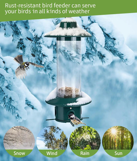 Built Tough Squirrel Proof Bird Feeder With 4.8 Pounds Large Capacity And Weight Activated Mechanism Chew Proof Metal Construction