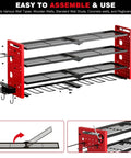 Power Tool Organizer Wall Mount For Workshop And Garage, 4 Layer Cordless Drill Organizer Rack, large capacity, red with hooks