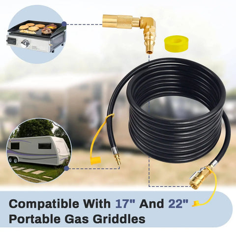 Upgraded 18 Foot RV Quick Connect Propane Hose With Elbow Adapter for RV to grill low pressure, coil with adapter, Blackstone compatible