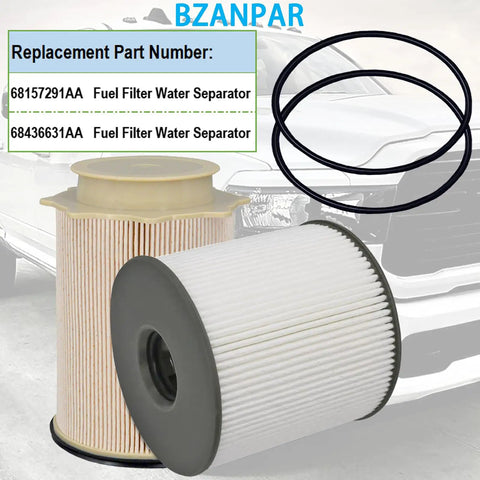 Diesel Fuel Filter Water Separator Kit For Ram 2500 3500 4500 5500 6.7 Cummins Diesel 2019 2020 2021 2022 2023 2024 Dodge Ram 6.7 Replacement With 68157291AA 68436631AA, showing filter and O-rings.