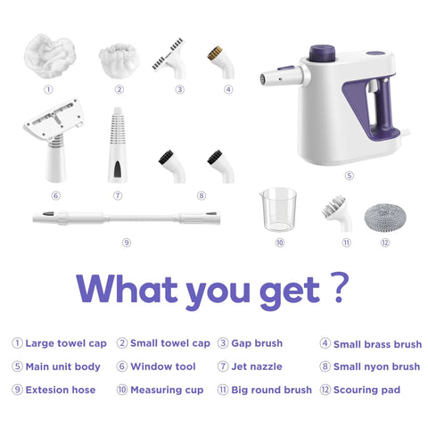 Portable Handheld Steam Cleaner And Detail Steamer For Cars And Tile Floors, High Pressure accessories set and tools for versatile cleaning.