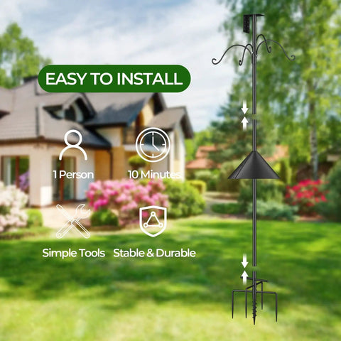 Squirrel Proof Bird Feeder Pole Kit With Ground Forks And Mount 80 Inch Bird House Pole Stand in front of house