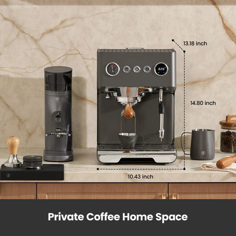 Pro Grade 15 Bar Espresso Machine With Adjustable Pressure And Auto Milk Frother Dual PID Temp Control 550ml Boiler And 57oz Tank Stainless Steel Home Coffee Maker For Cappuccino And Latte on kitchen counter.