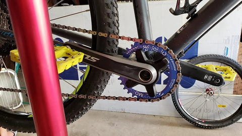 Bicycle with Narrow Wide Chainring 96BCD 32T 34T 36T 38T for Shimano M6000 M7000 M8000 M9000, in use on Shimano crankset.