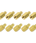 Hardcore Heavy Duty M3 Hex Brass Standoff Spacers 10 Piece Set Male Female Threaded Screws on white background