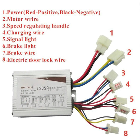 Beefy 500W Brushed Motor Speed Controller With Plug And Play Throttle Grip For Electric Bicycles Scooters And Tricycles 24V Compatible High Efficiency Circuit Board Delivers Smooth Throttle Response And Solid Overload Protection