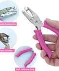 One Quarter Inch Hole Punch For Crafts With Pink Soft Grip Handle, handheld paper puncher for home office classroom, close-up view