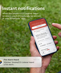 No Sweat Smoke And Carbon Monoxide Alarm Listener With Seamless Smart Home Hookup displayed on a smartphone receiving an alarm notification.